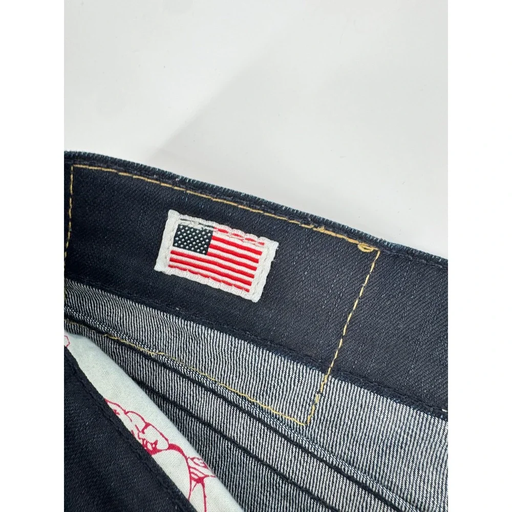 True Religion Jeans Mens 34x32 Blue Denim‎ Flap Pockets Ricky Distressed Hems